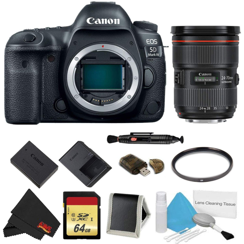 Canon EOS 5D Mark IV DSLR Camera (Body Only) Basic Filter + Memory Kit w/ 24-70mm F/2.8L II USM Lens - International Mod (International Model)