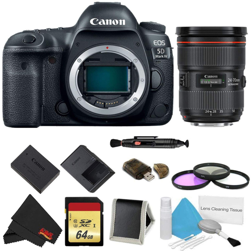 Canon EOS 5D Mark IV DSLR Camera (Body Only) 3 Piece Filter + Memory Kit w/ 24-70mm F/2.8L II USM Lens - International M (International Model)