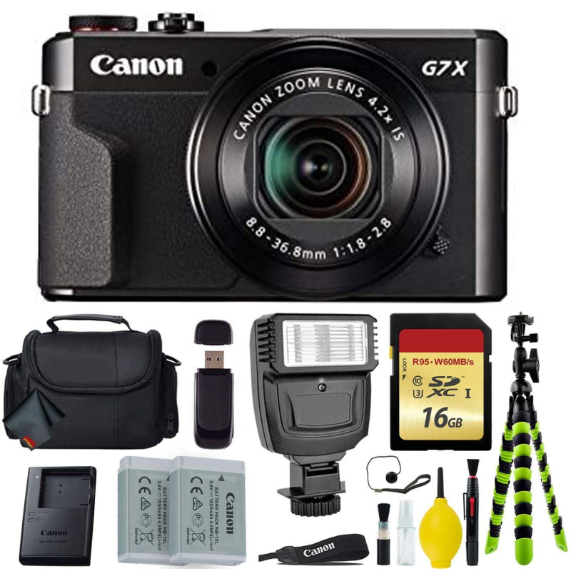 Canon PowerShot G7 X Mark II Point and Shoot Digital Camera + Extra Battery + Digital Flash + Camera Case + 16GB Class 1 Card Base Bundle (Internation