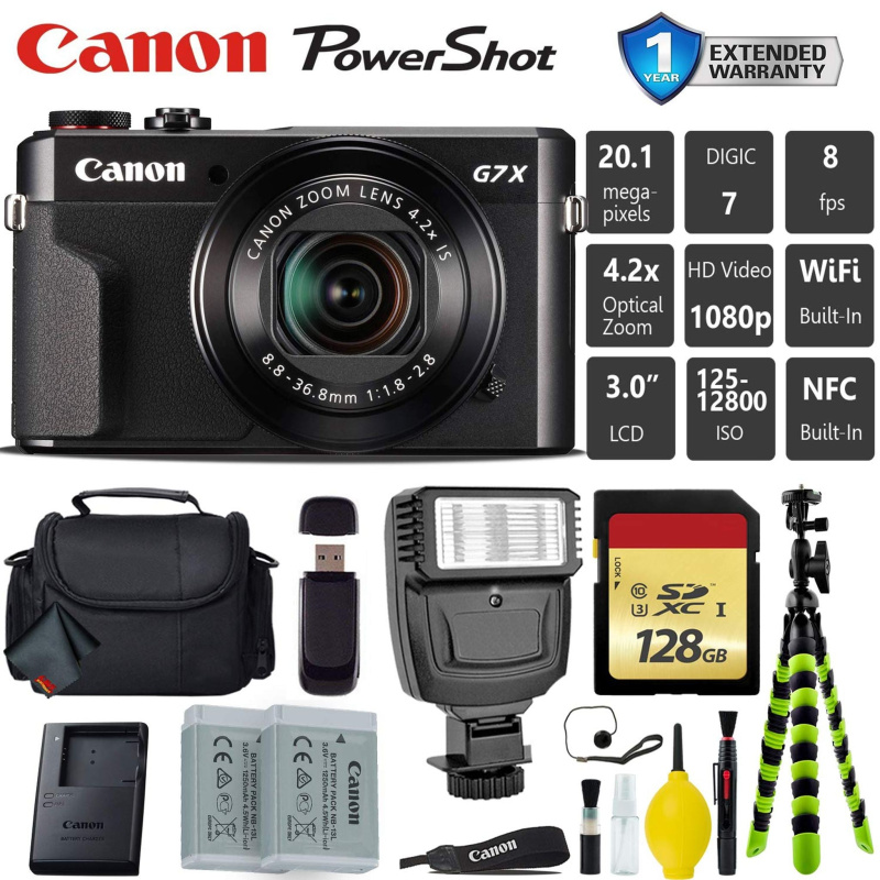 Canon PowerShot G7 X Mark II Point and Shoot Digital Camera + Extra Battery + Digital Flash + Camera Case Deluxe Bundle (International Model)