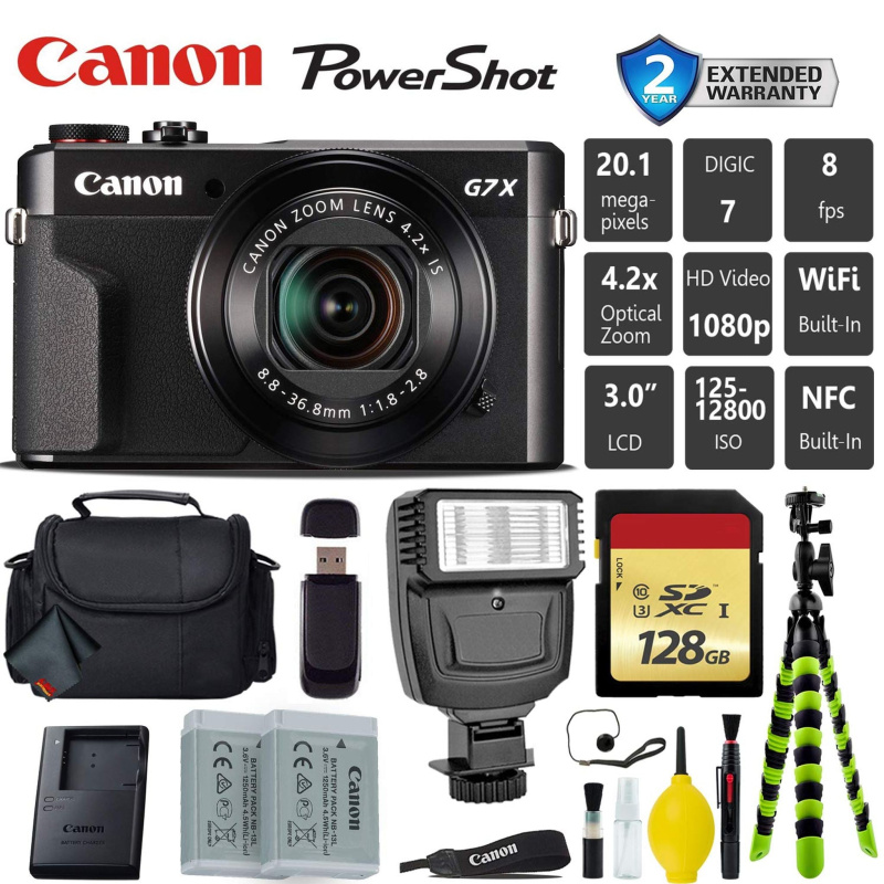 Canon PowerShot G7 X Mark II Point and Shoot Digital Camera + Extra Battery + Digital Flash + Camera Case + 128GB Class Card Pro Bundle (International