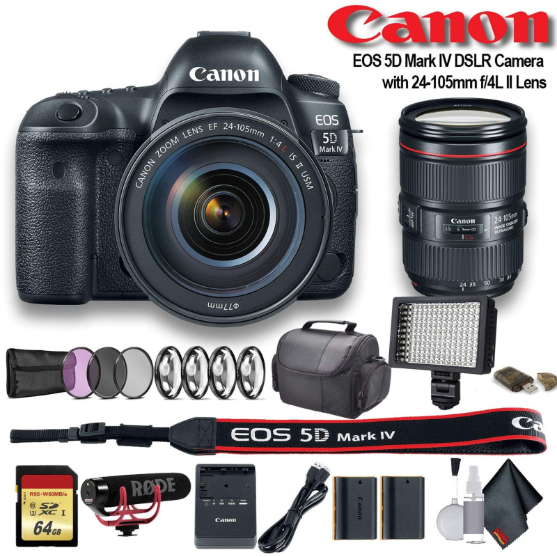 Canon EOS 5D Mark IV DSLR Camera with 24-105mm f/4L II Lens (1483C010) W/Bag, Extra Battery Pro Bundle (International Model)