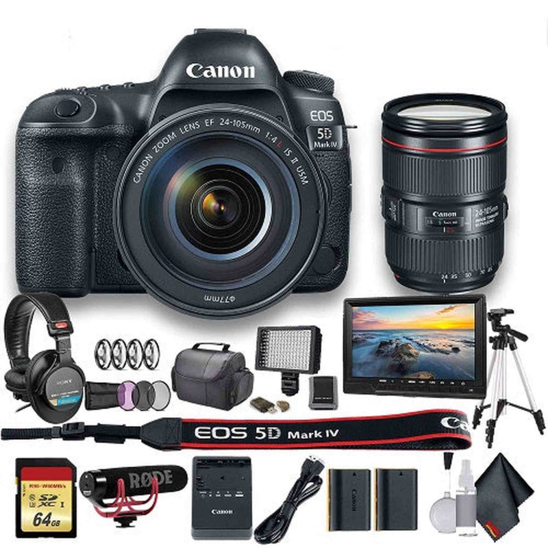 Canon EOS 5D Mark IV DSLR Camera with 24-105mm f/4L II Lens (1483C010) W/Bag, Extra Battery Starter Bundle (International Model)