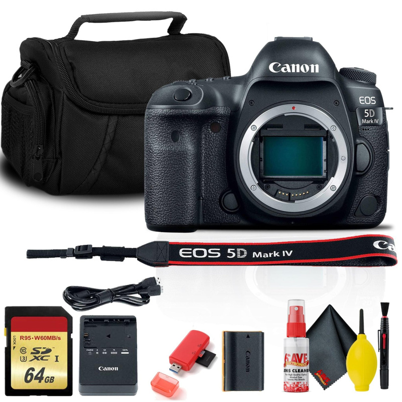 Canon EOS 5D Mark IV DSLR Camera (1483C002) with 64GB Memory Card, Case, Cleaning Set and More - S Bundle (International Model)