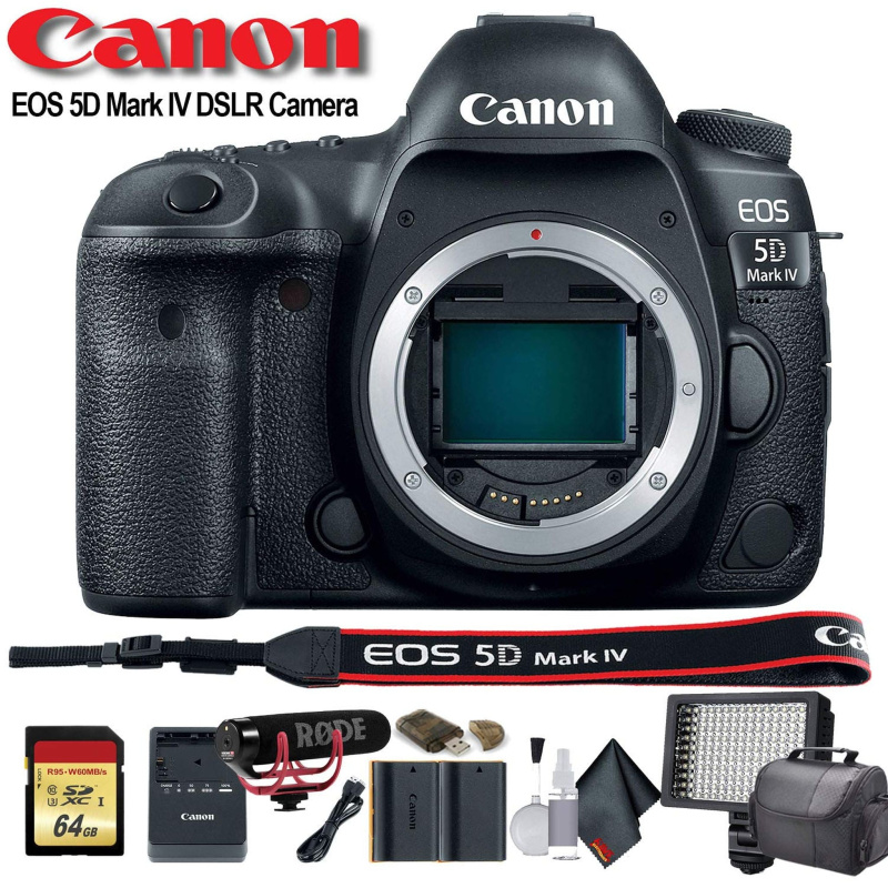Canon EOS 5D Mark IV DSLR Camera (1483C002) W/Bag, Extra Battery, LED Light, Mic, Filters and More Bundle (International Model)