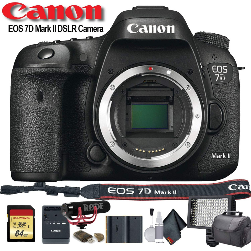 Canon EOS 7D Mark II DSLR Camera (International Model) (9128B002) W/Bag, Extra Battery, LED Light, Mic, Filters and More