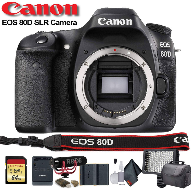 Canon EOS 80D DSLR Camera (1263C004) W/Bag, Extra Battery, LED Light, Mic, Filters and More - Advanced Bundle (International Model)
