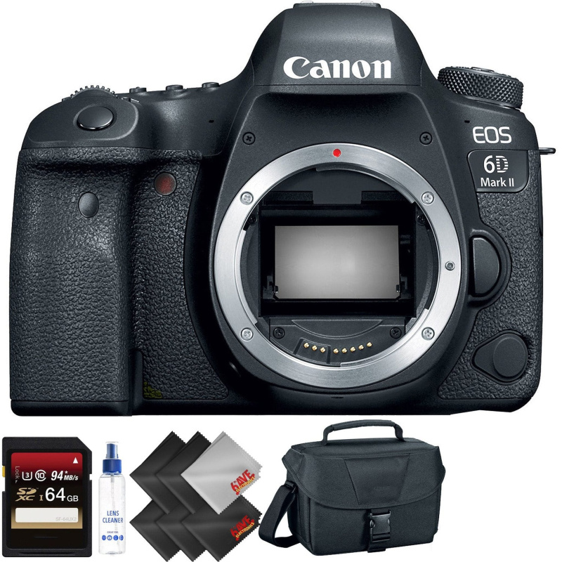 Canon EOS 6D Mark II DSLR Camera (Body Only) + 64GB Memory Card + 2 Year Accidental Warranty Base Bundle (International Model)