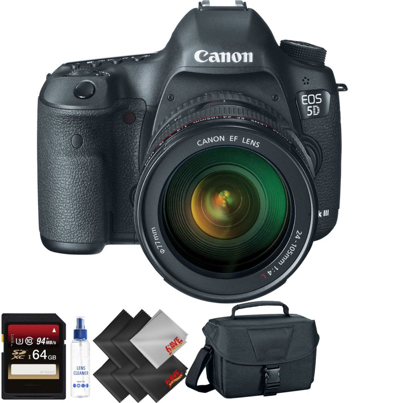 Canon EOS 5D Mark III DSLR Camera with 24-105mm Lens + 64GB Memory Card + 1 Year Warranty Bundle (International Model)