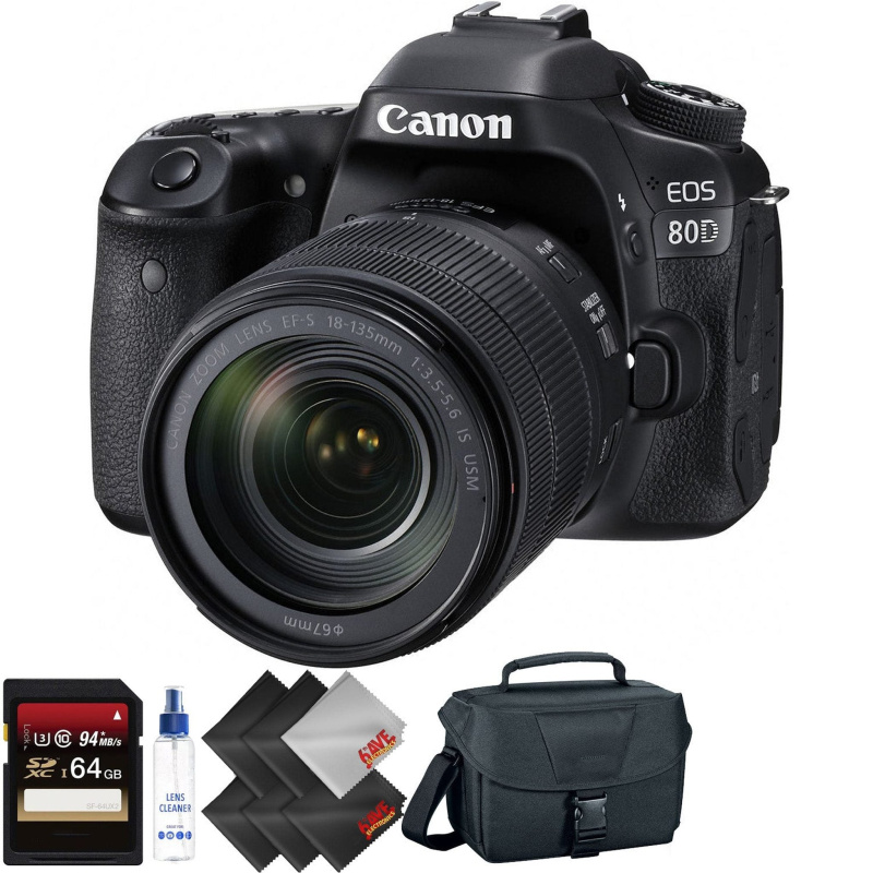 Canon EOS 80D DSLR Camera with 18-135mm Lens + 64GB Memory Card + 1 Year Warranty (International Model)