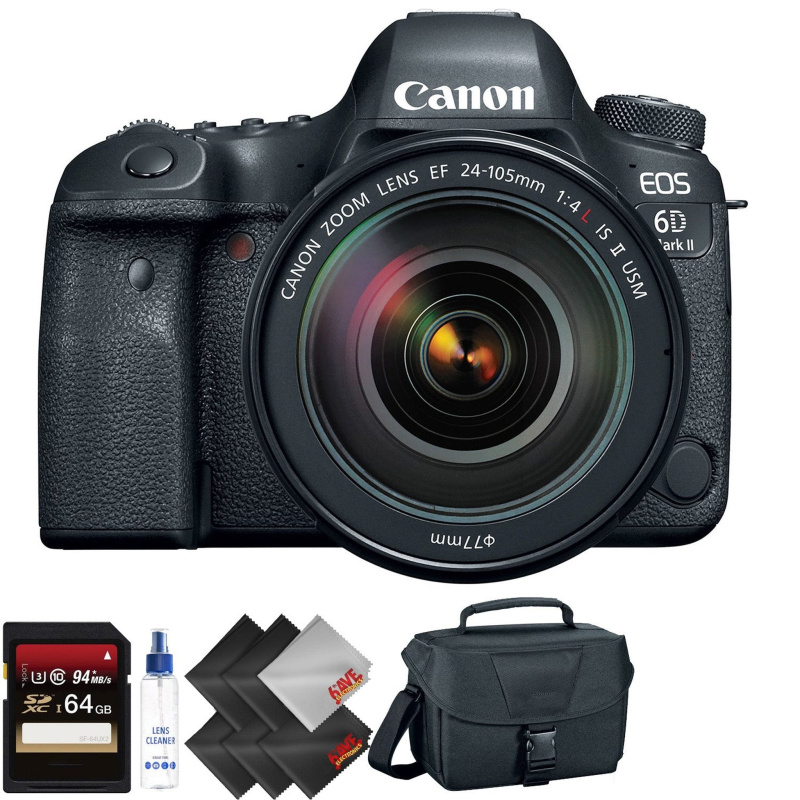 Canon EOS 6D Mark II DSLR Camera with 24-105mm f/4L II Lens + 64GB Memory Card + 1 Year Warranty (International Model)