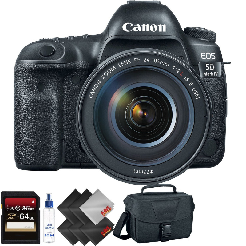 Canon EOS 5D Mark IV DSLR Camera with 24-105mm f/4L II Lens + 64GB Memory Card + 1 Year Warranty Bundle (International Model)