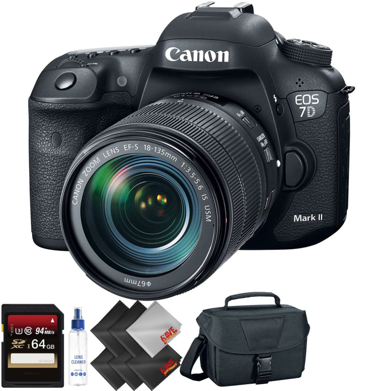 Canon EOS 7D Mark II DSLR Camera with 18-135mm f/3.5-5.6 is USM Lens & W-E1 Wi-Fi Adapter + 64GB Memory Card + 1 Year Wa (International Model)