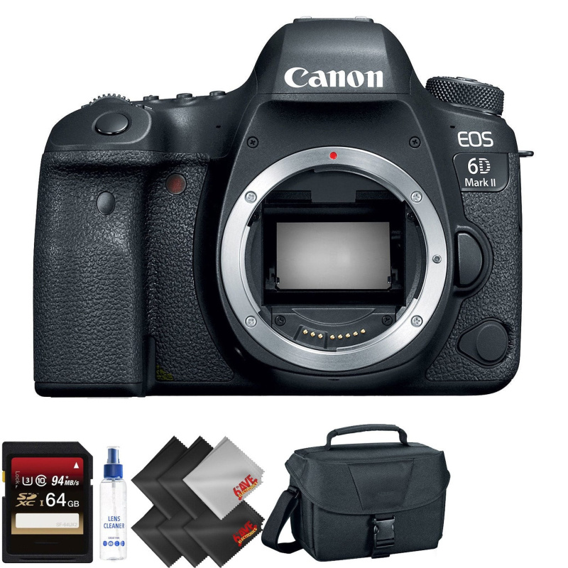 Canon EOS 6D Mark II DSLR Camera (Body Only) + 64GB Memory Card + 1 Year Warranty Advanced Bundle (International Model)