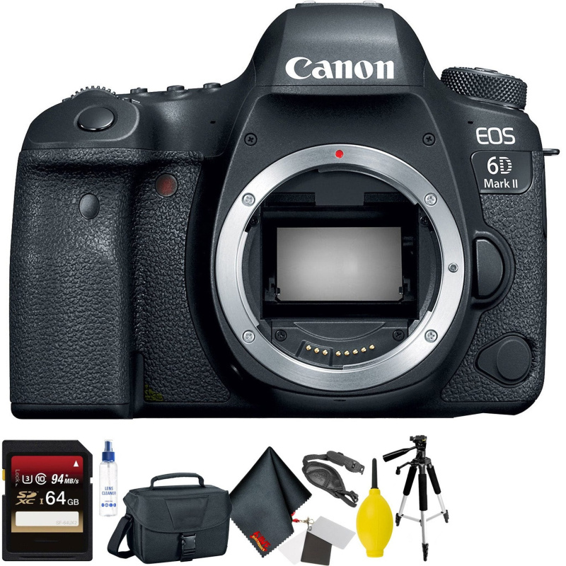 Canon EOS 6D Mark II DSLR Camera (Body Only) + 64GB Memory Card + Mega Accessory Kit + 2 Year Accidental Warranty Base Bundle (International Model)