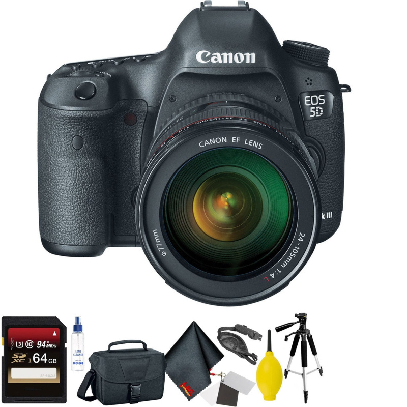 Canon EOS 5D Mark III DSLR Camera with 24-105mm Lens + 64GB Memory Card + Mega Accessory Kit + 2 Year Accidental Warrant Bundle (International Model)