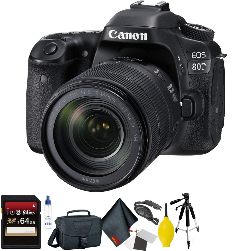 Canon EOS 80D DSLR Camera with 18-135mm Lens + 64GB Memory Card + Mega Accessory Kit + 1 Year Warranty (International Model)