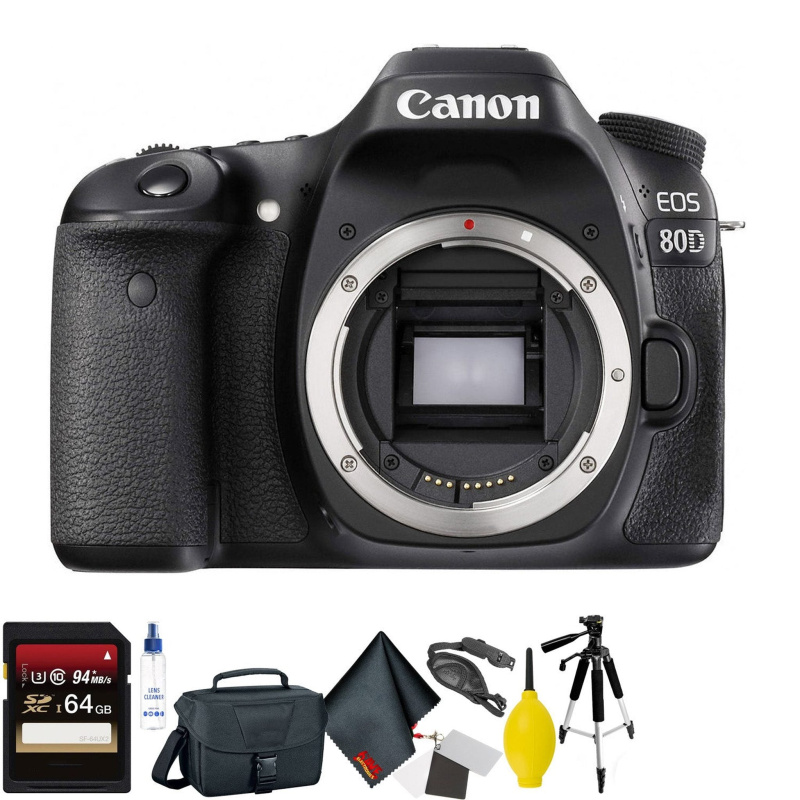 Canon EOS 80D DSLR Camera (Body Only) + 64GB Memory Card + Mega Accessory Kit + 1 Year Warranty (International Model)