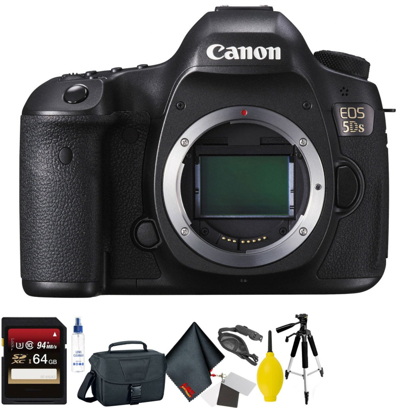 Canon EOS 5DS DSLR Camera (Body Only) + 64GB Memory Card + Mega Accessory Kit + 1 Year Warranty Bundle (International Model)