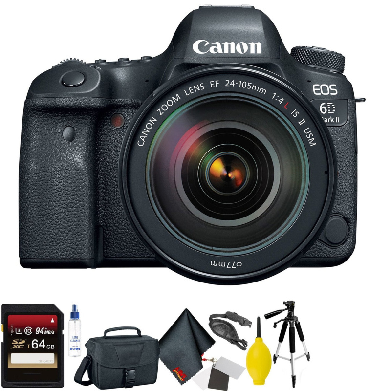 Canon EOS 6D Mark II DSLR Camera with 24-105mm f/4L II Lens + 64GB Memory Card + Mega Accessory Kit + 1 Year Warranty (International Model)