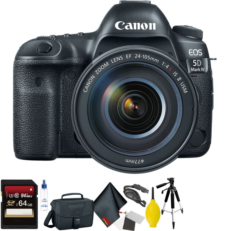 Canon EOS 5D Mark IV DSLR Camera with 24-105mm f/4L II Lens + 64GB Memory Card + Mega Accessory Kit + 2 Year Accidental (International Model)
