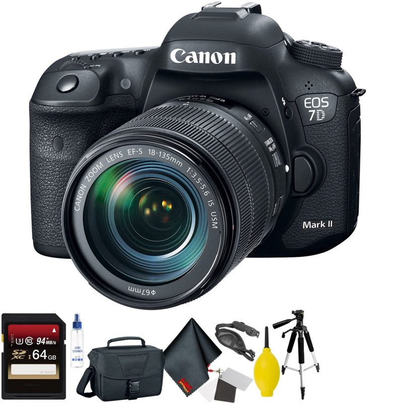 Canon EOS 7D Mark II DSLR Camera with 18-135mm f/3.5-5.6 is USM Lens & W-E1 Wi-Fi Adapter + 64GB Memory Card + Mega Acce (International Model)