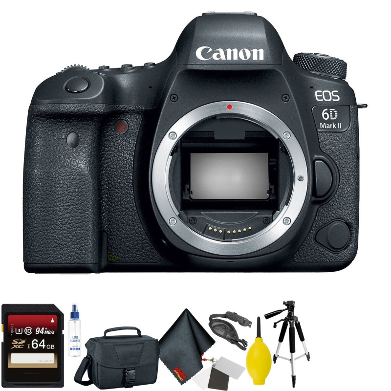 Canon EOS 6D Mark II DSLR Camera (Body Only) + 64GB Memory Card + Mega Accessory Kit + 2 Year Accidental Warranty Advanced Bundle (International Model
