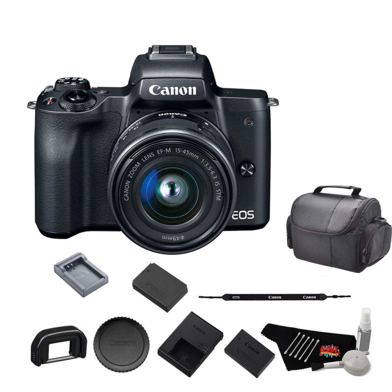 Canon EOS M50 Mirrorless Digital Camera with 15-45mm Lens and 4K Video 2680C011 Bundle with Spare Battery and Travel Cha (International Model)