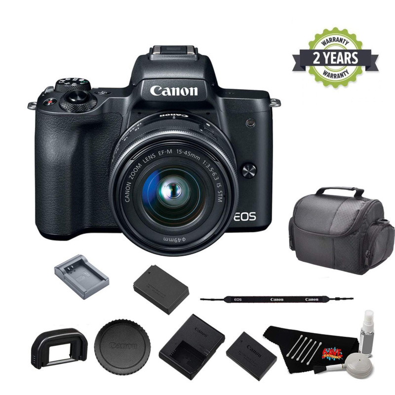Canon EOS M50 Mirrorless Digital Camera with 15-45mm Lens and 4K Video 2680C011 Bundle with Spare Battery and Travel Cha (International Model)