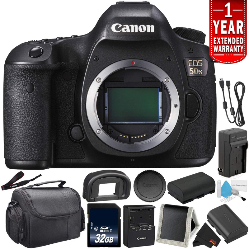 Canon EOS 5DS Digital SLR Camera 0581C002 (Body Only)- Bundle with 32GB Memory Card + Spare Battery + More (Internationa Pro Bundle (International Mod