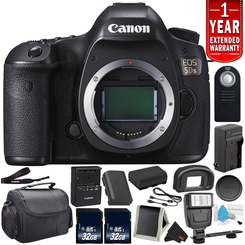 Canon EOS 5DS Digital SLR Camera 0581C002 (Body Only)- Bundle with 32GB Memory Card + Spare Battery Outdoor Bundle (International Model)