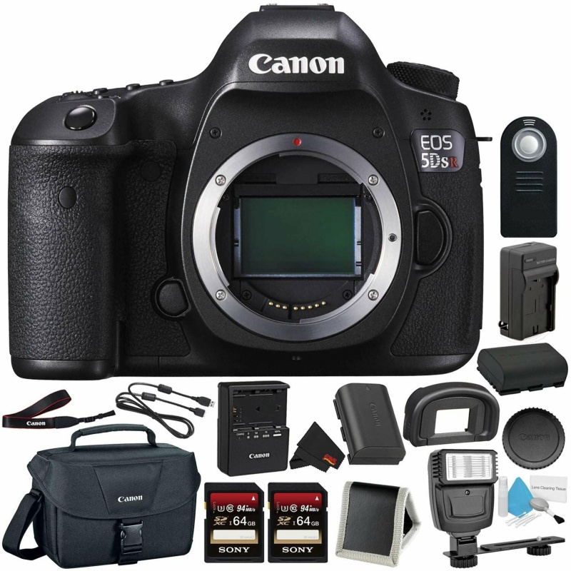 Canon EOS 5DS R Digital SLR Camera 0581C002 (Body Only)- Bundle with 32GB Memory Card + Spare Battery + Digital Slave Fl (International Model)