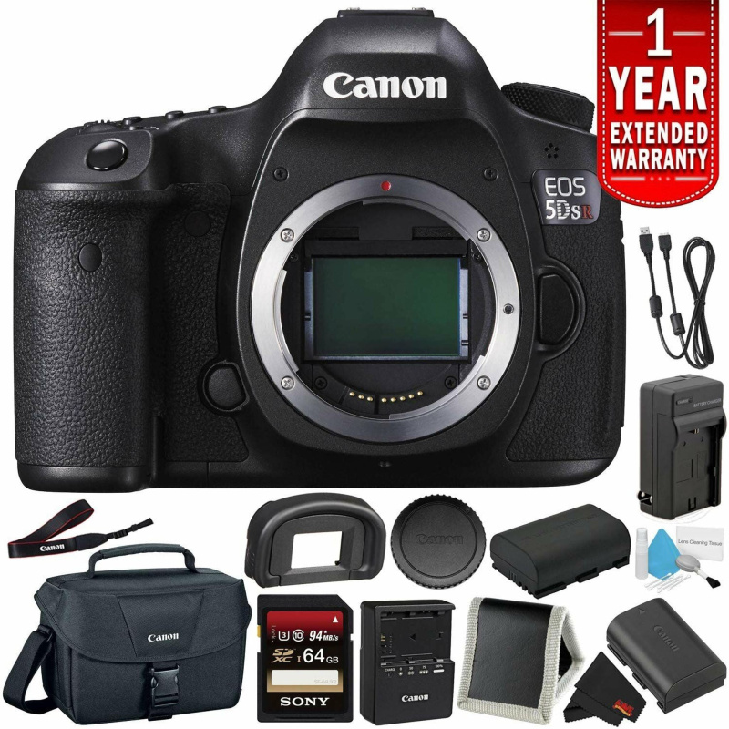 Canon EOS 5DS R Digital SLR Camera 0581C002 (Body Only)- Bundle with 32GB Memory Card + Spare Battery + 1 Year Extended (International Model)