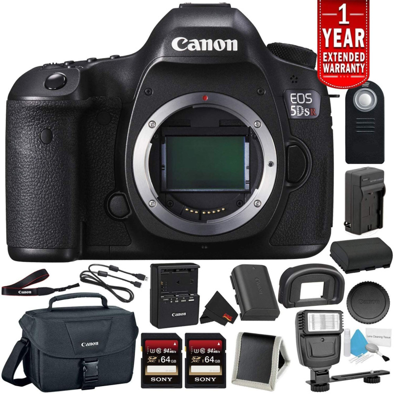 Canon EOS 5DS R Digital SLR Camera 0581C002 (Body Only)- Bundle with 32GB Memory Card + Spare Battery + Digital Slave Fl (International Model)