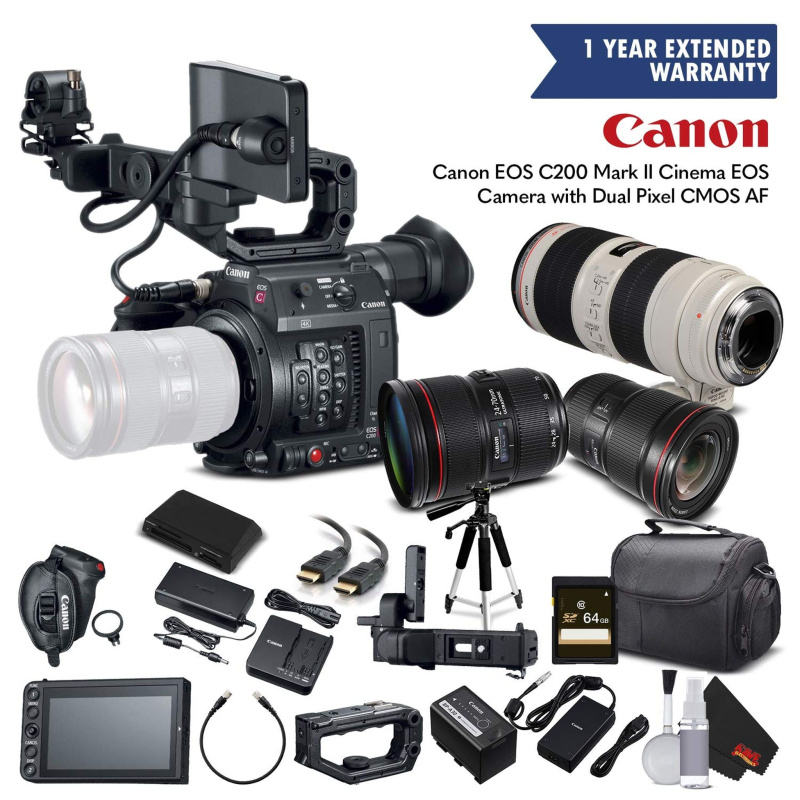Canon EOS C200 Cinema Camera 2215C002 - Triple Lens Kit Includes 16-35mm Lens, 24-70mm Lens, 70-200mm Lens, with Memory (International Model)