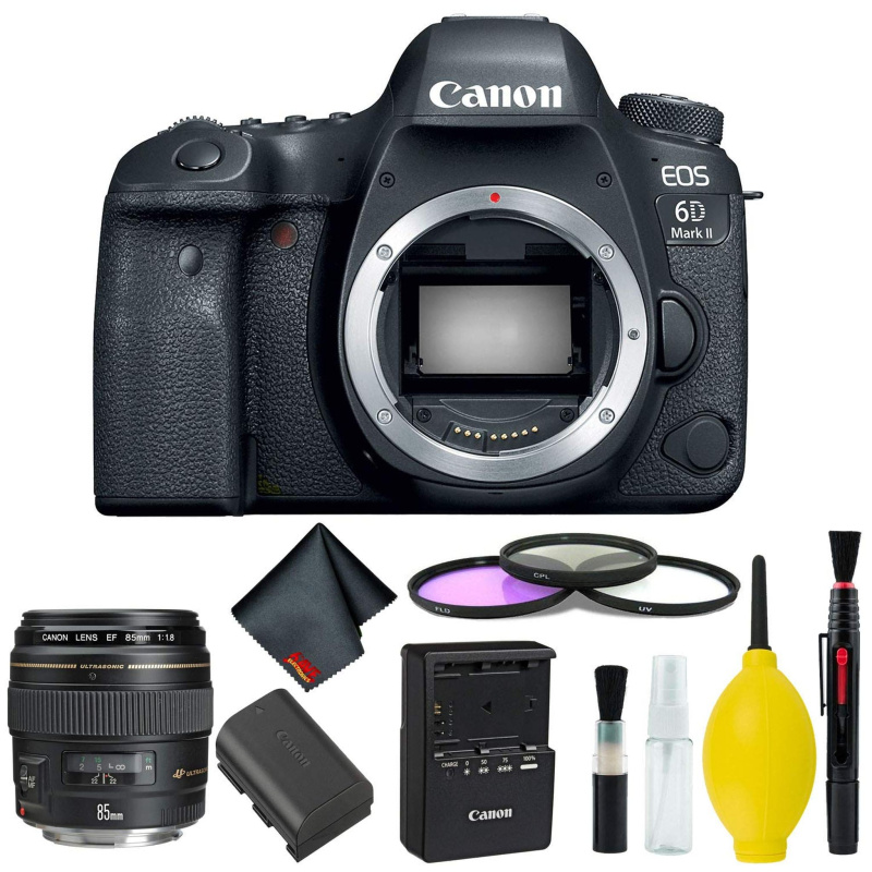 Canon EOS 6D Mark II DSLR Camera Body Only 3 Piece Filter Kit (International Model) w/Canon EF 85mm f/1.8 USM Lens - Int