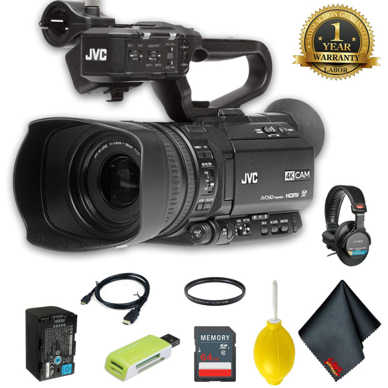 JVC GY-HM250 UHD 4K Streaming Camcorder with Built-in Lower-Thirds Graphics Pro Accessory Bundle