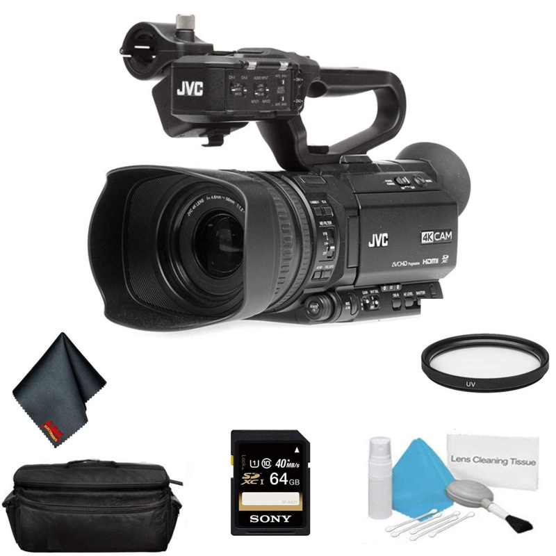 JVC GY-HM250 UHD 4K Streaming Professional Video Camcorder - Bundle with 64GB Memory Card + More