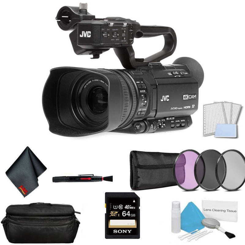 JVC GY-HM250 UHD 4K Streaming Professional Video Camcorder - Bundle with 64GB Memory Card + LCD Screen Protectors + More