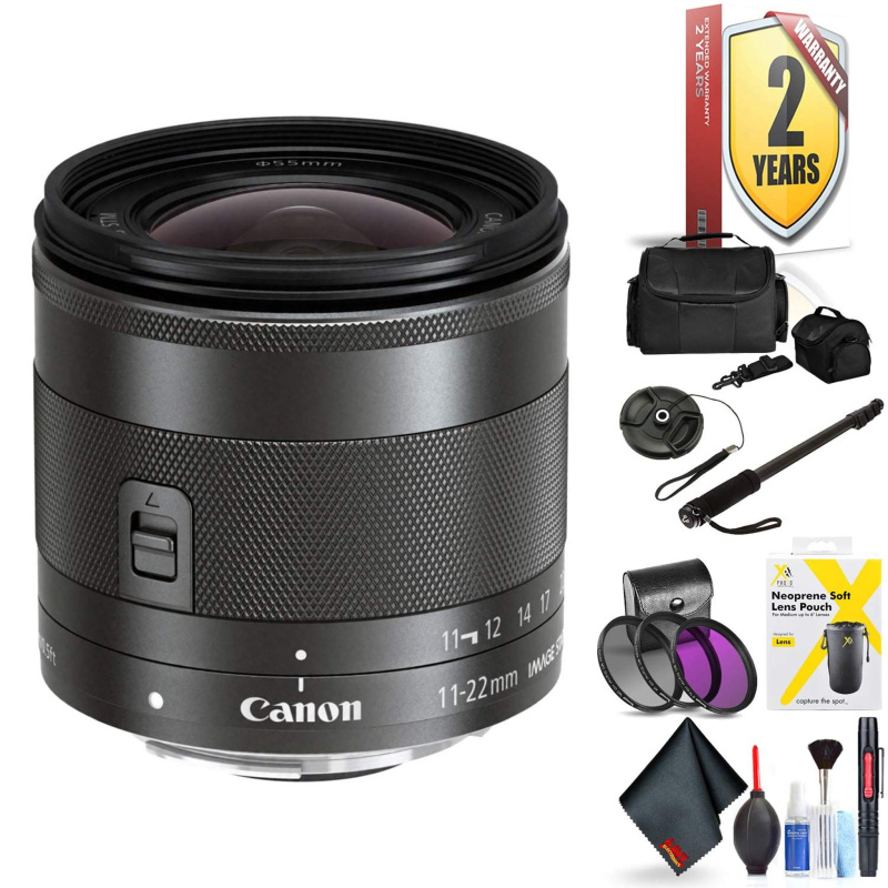 Canon EF-M 11-22mm F/4-5.6 is STM Lens for Canon Eos M, M2, M3, M5, M6, M1 M5 M10 Accessories (International Model + 2 Y
