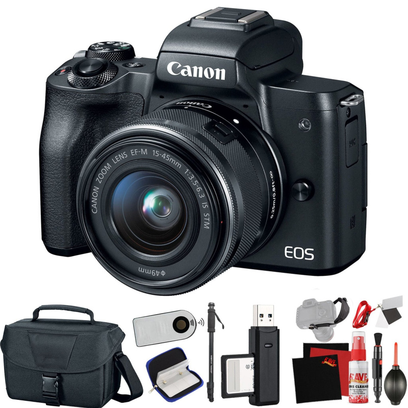 Canon EOS M50 Mirrorless Digital Camera with 15-45mm Lens (Black) (International Model) with Extra Accessory Bundle
