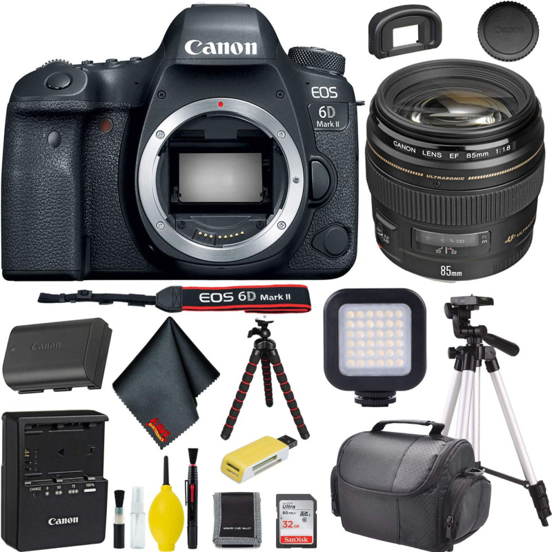Canon EOS 6D Mark II DSLR Camera w/ 32GB Memory + Accessories Bundle (International Model)
