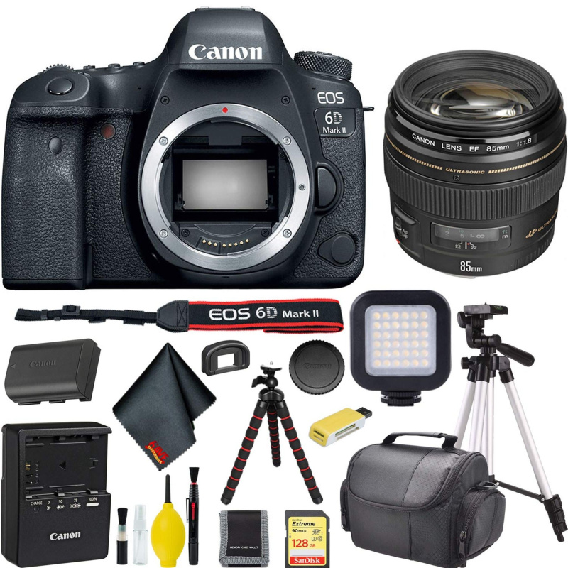 Canon EOS 6D Mark II DSLR Camera w/ 128GB Memory + Accessories Bundle (International Model)