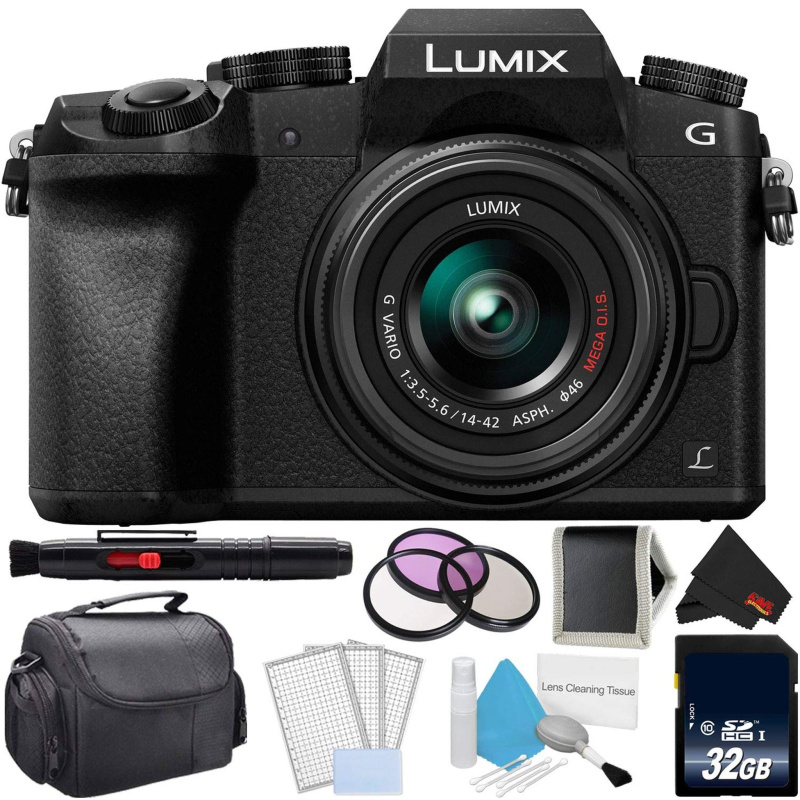 Panasonic Lumix DMC-G7 Mirrorless Digital Camera with 14-42mm Lens - Bundle with 32GB Memory Card, Professional Filter K