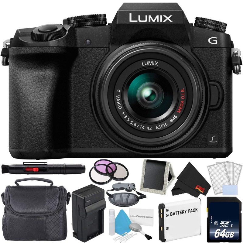 Panasonic Lumix DMC-G7 Mirrorless Digital Camera with 14-42mm Lens - Bundle with 64GB Memory Card, Professional Filter K