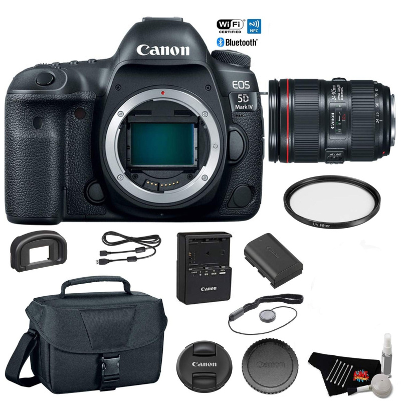 Canon EOS 5D Mark IV Digital SLR Camera with 24-105mm f/4L II Lens - Bundle with UV Filter + Canon Carrying Bag + Cleani (International Model)