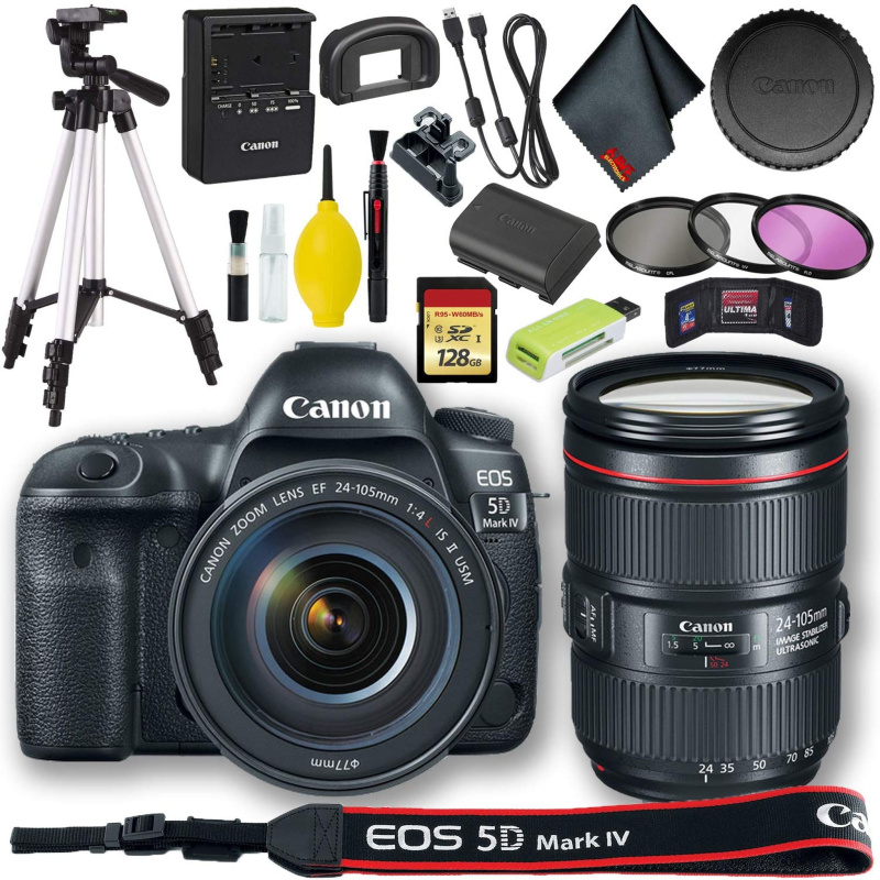 Canon EOS 5D Mark IV DSLR Camera with 24-105mm f/4L II Lens (International Model) + 128GB Standard Bundle