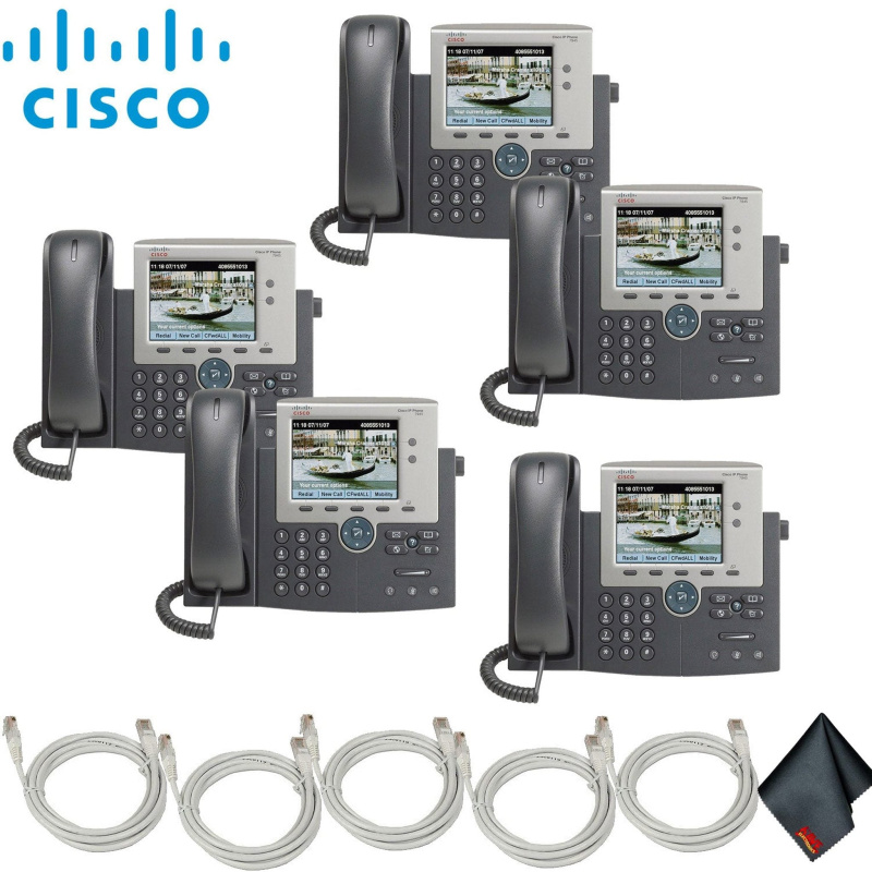 Cisco 7945G Unified IP Phone with Extra Cat5 Cables (5-Pack) Bundle