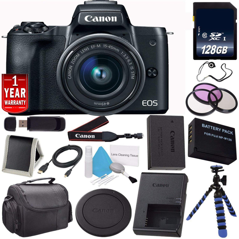 6Ave Canon EOS M50 Mirrorless Digital Camera with 15-45mm Lens (Black) (International Model) + LP-E12 Replacement Lithiu