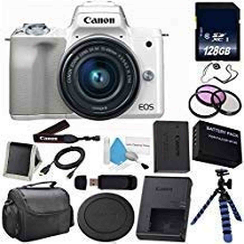 6Ave Canon EOS M50 Mirrorless Digital Camera with 15-45mm Lens (Silver) (International Model) + LP-E12 Replacement Lithi